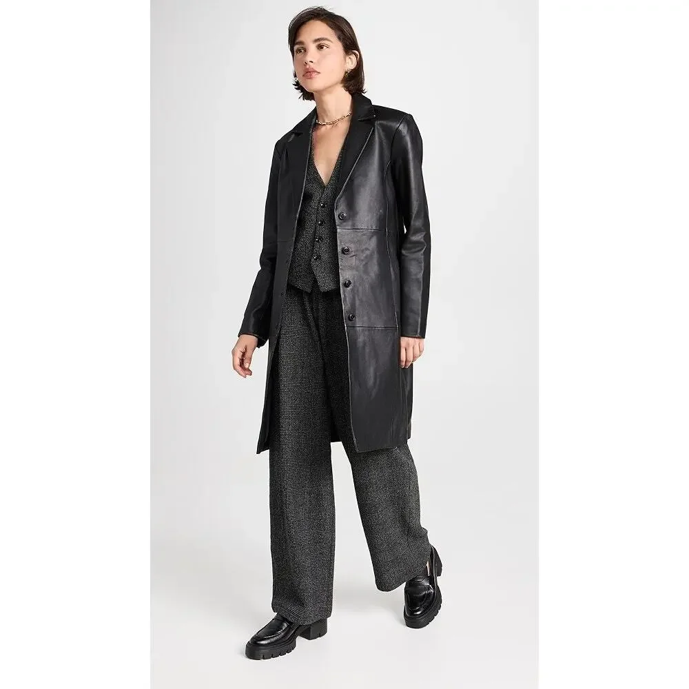 Reformation X Veda Crosby 90s Longline Blazer Leather Black Size 1X NEW